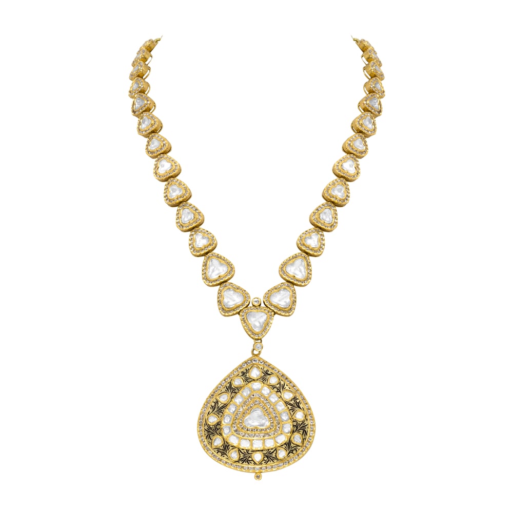 Triangular Polki Pendant with Jadai Detailing and Partash
